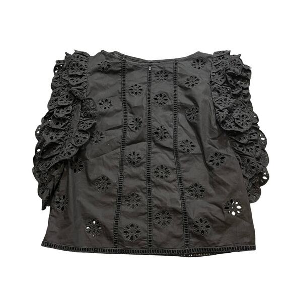 Laurence Bras Womens Black Eyelet Floral Puff Sleeve Boho Blouse Size‎ 0 US 4 - Picture 1 of 7